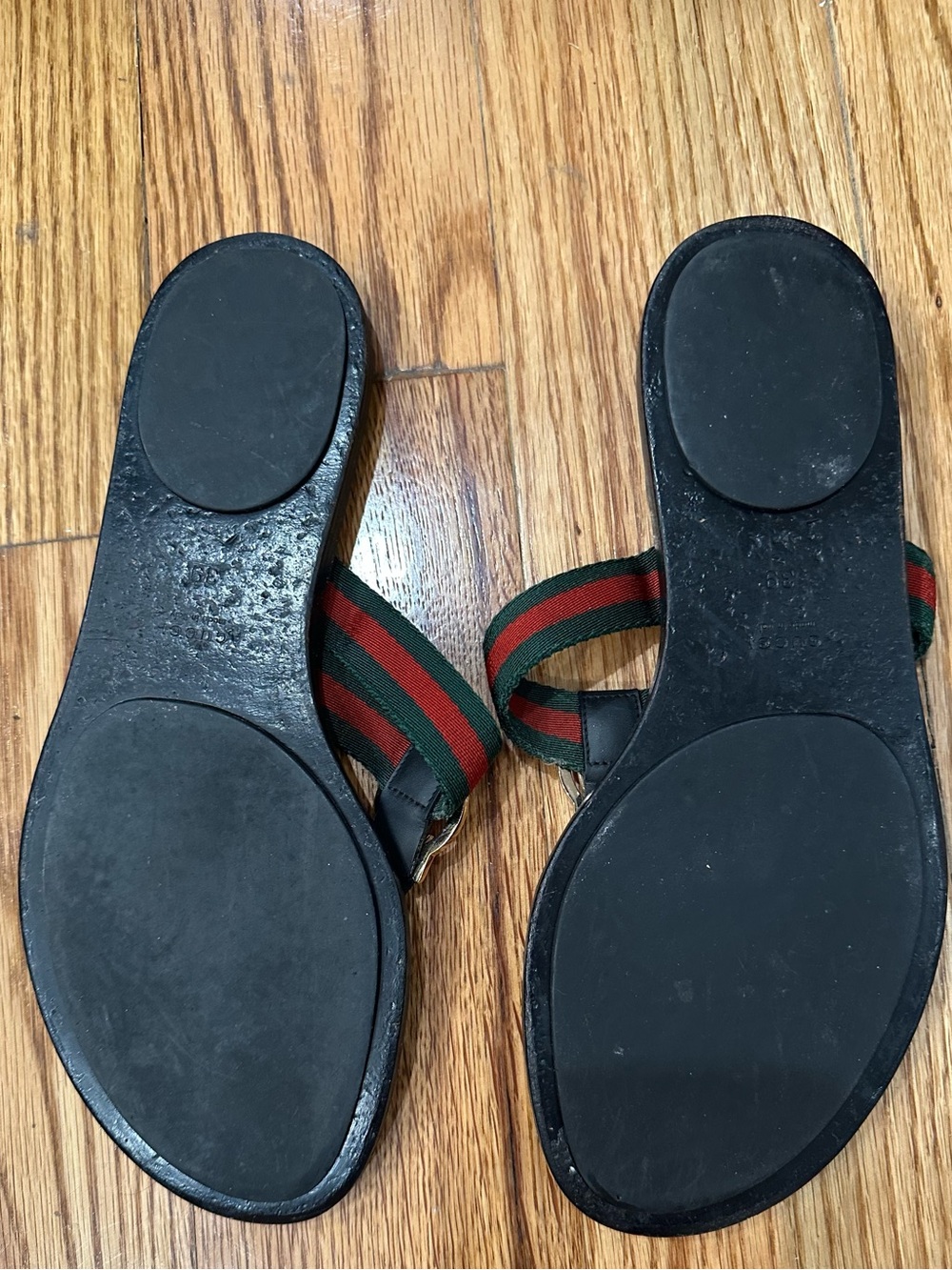 Gucci Vintage Web Stripe GG Logo Thong Sandals Flip Flops Black Size 39 - Picture 6 of 6